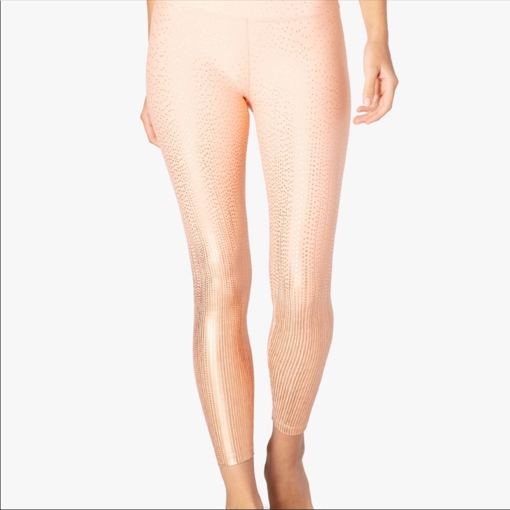 Beyond yoga peachy pink and gold leggings small.